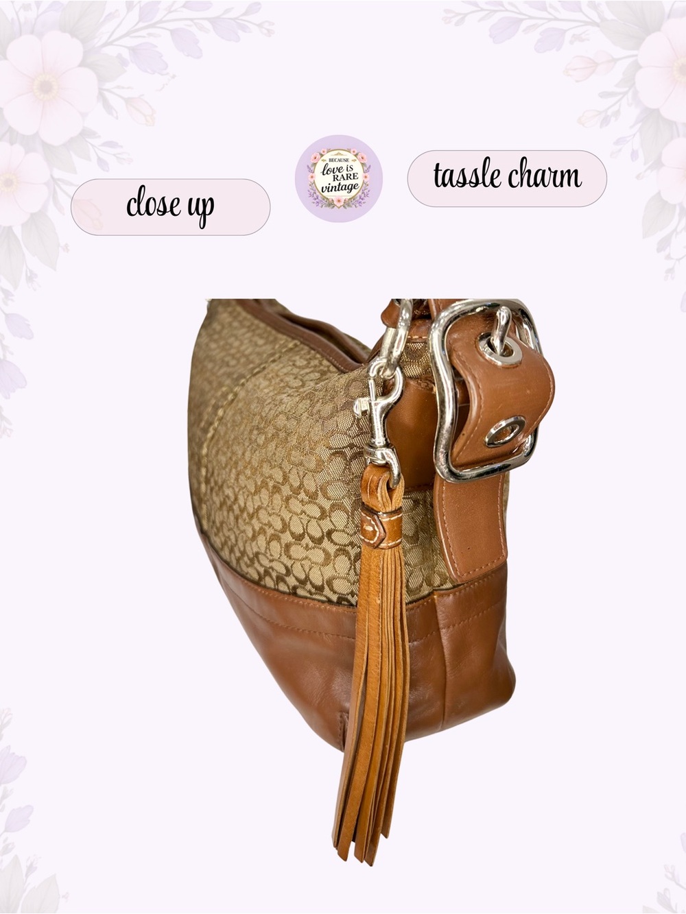 Vintage Coach Signature Khaki Jacquard Leather Hobo • Y2K Brown Shoulder Bag - Picture 4 of 11